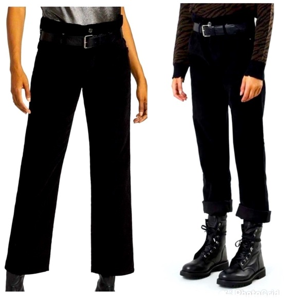 RtA Dexter Black Corduroy Belted Straight Leg Pants - Picture 1 of 11